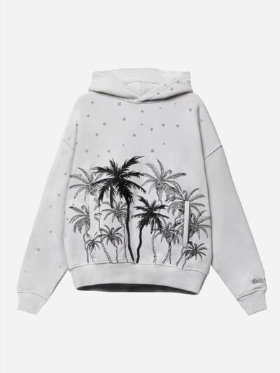 Starry Night On The Beach Oversized White Pullover Hoodie