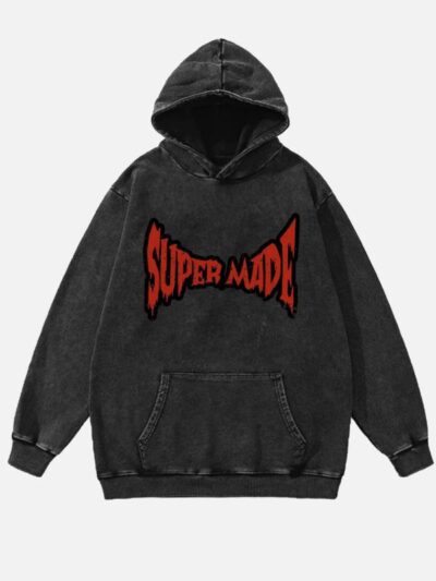 Super Made Retro Style Black Pullover Hoodie