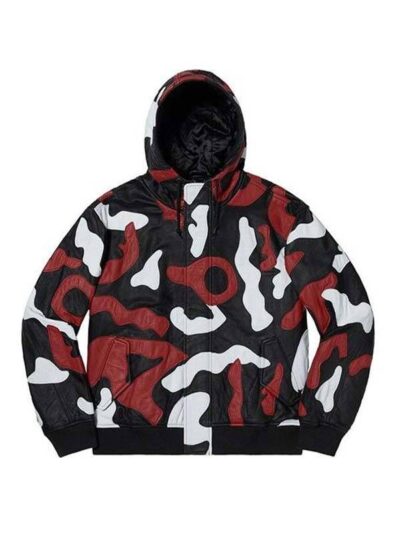 Supreme Camo Hooded Leather Bomber Jacket