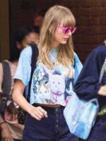 Taylor Swift Cat Print Blue T-Shirt