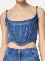 Taylor Swift Chiefs Game 2024 Denim Corset Cropped Tank Top