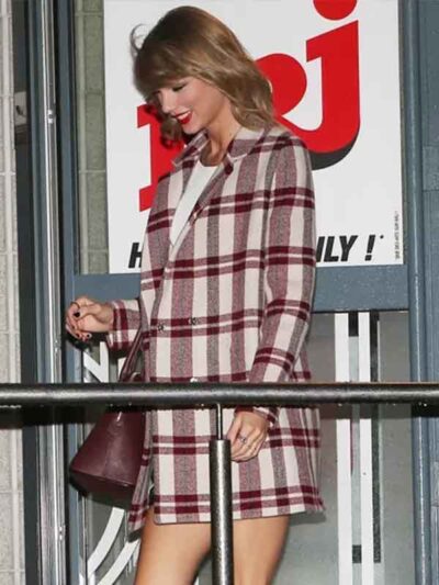 Taylor Swift NRJ Radio Paris Burgundy Plaid Coat