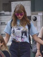 Taylor Swift Unisex Cat Print Blue T-shirt