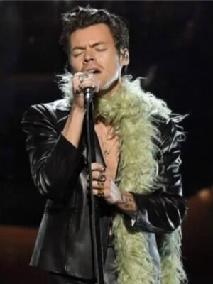 Harry Style Grammys Black Leather Blazer Jacket