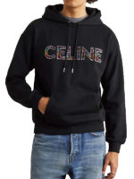 Celine Printed Black Pullover Fleece Hoodie