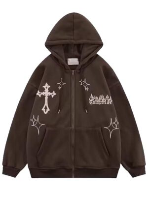 Rhinestone Zipper Fleece Hoodie