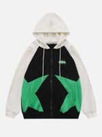 Unisex Green Star Patch Zip-Up Hoodie