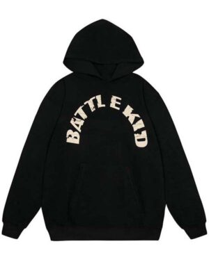 Battle Kid Overlapping Heart Print Pullover Fleece Hoodie