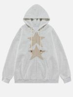 Unisex Star Patch Oversized Zip-Up Hoodie