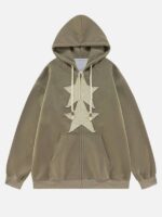 Unisex Star Patch Oversized Zip-Up Hoodie