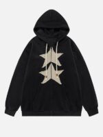 Unisex Star Patch Oversized Zip-Up Hoodie