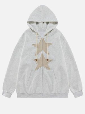 Unisex Star Patch Oversized Zip-Up Hoodie