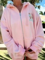 Unisex Surfs Up Oversized Pink Zip-Up Hoodie