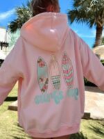 Unisex Surfs Up Oversized Pink Zip-Up Hoodie