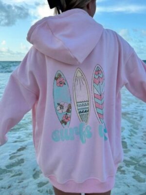 Unisex Surfs Up Oversized Pink Zip-Up Hoodie