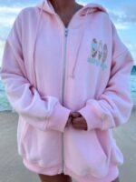 Unisex Surfs Up Oversized Pink Zip-Up Hoodie