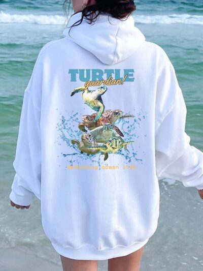 Unisex White Turtle Zipper Hoodie