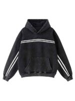 Vintage Washed Oversized White Stripe Black Pullover Hoodie