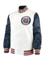 Detroit Tigers Starter Classic Ribbed Knitted White and Navy Satin Bomber Jacket