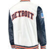 Detroit Tigers Starter Classic Ribbed Knitted White and Navy Satin Bomber Jacket