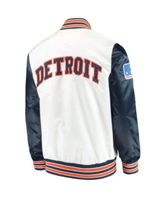 Detroit Tigers Starter Classic Ribbed Knitted White and Navy Satin Bomber Jacket