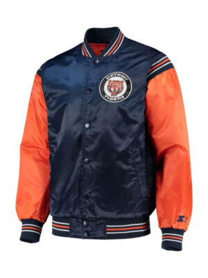 Detroit Tigers Starter Navy & Orange Enforce Satin Bomber Jacket