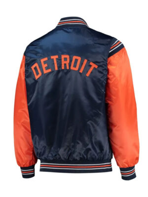 Detroit Tigers Starter Navy & Orange Enforce Satin Bomber Jacket