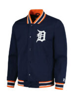 Detroit Tigers Starter Secret Weapon Polyester Navy Bomber Jacket