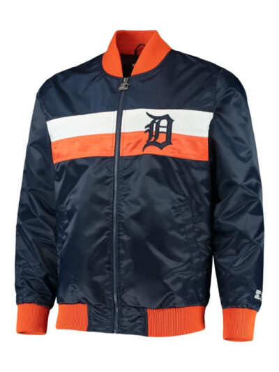 Detroit Tigers Starter The Ambassador Full-Zip Navy Satin Bomber Jacket