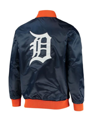 Detroit Tigers Starter The Ambassador Full-Zip Navy Satin Bomber Jacket