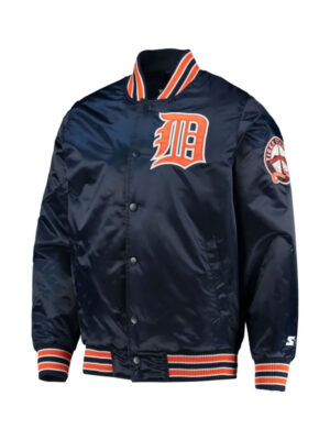 Detroit Tigers Starter The Diamond Navy Full-Snap Satin Bomber Jacket