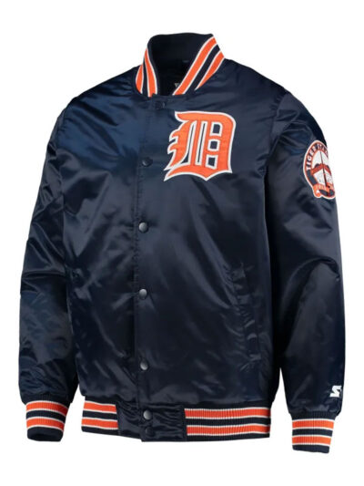 Detroit Tigers Starter The Diamond Navy Satin Bomber Jacket