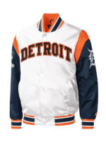 Full-Snap Detroit Tigers Starter Warm White & Navy Satin Bomber Jacket