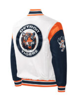 Full-Snap Detroit Tigers Starter Warm White & Navy Satin Bomber Jacket