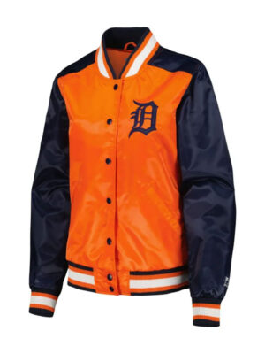 Man’s Detroit Tigers Starter The Legend Orange and Navy Satin Bomber Jacket