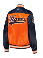 Man’s Detroit Tigers Starter The Legend Orange and Navy Satin Bomber Jacket