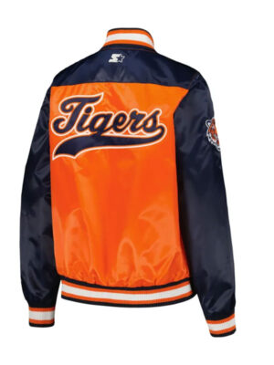 Man’s Detroit Tigers Starter The Legend Orange and Navy Satin Bomber Jacket