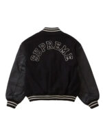 New FW23 S Small Supreme Tiger Black Varsity Wool & Leather Jacket