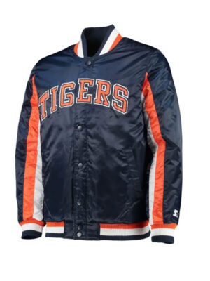 Tigers Detroit Starter Navy The Ace Full-Snap Satin Bomber Jacket