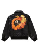 Unisex Supreme AW19 Martin Wong Black 8 Ball Leather varsity Jacket