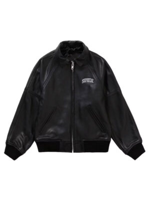 Unisex Supreme AW19 Martin Wong Black 8 Ball Leather varsity Jacket