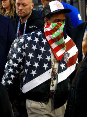 ASAP Rocky Super Bowl USA Flag Leather Jacket