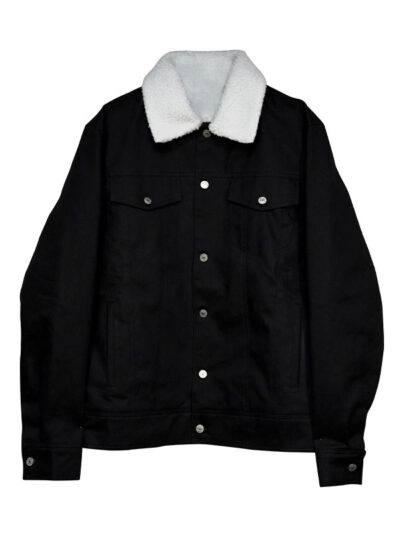 Black Trucker Style Denim Shearling Jacket