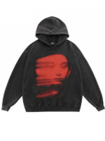 Blurry Face Ghost Shadow Black Oversized Pullover Hoodie