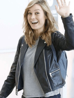 Brie Larson Black Leather Biker Jacket