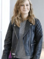 Brie Larson Black Leather Biker Jacket