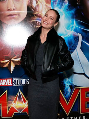 Brie Larson Marvel Screenig Black Leather Jacket