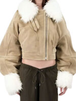 Camille Razat Emily In Paris S04 Fur Trim Suede Jacket