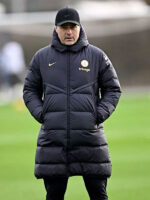 Chelsea Footbal Club Black Hooded Puffer Coat