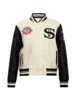 Chicago White Sox Rib Knitted White and Black Varsity Jacket